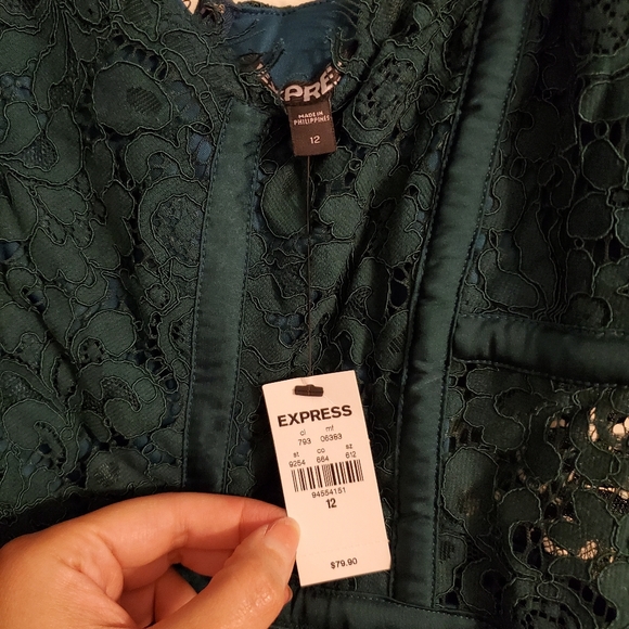 Express Piped Lace Sheath Dress Emerald Green - Picture 7 of 10